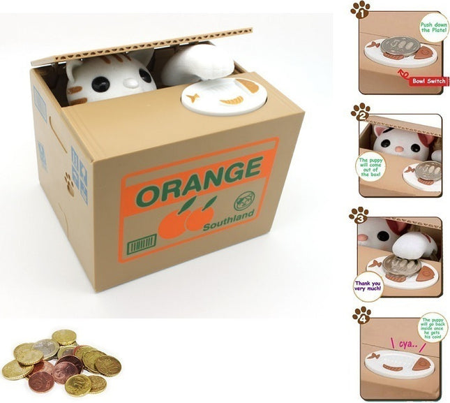 Παιδικός Κουμπαράς Πλαστικός Cat Orange Πορτοκαλί 12x10x9cm