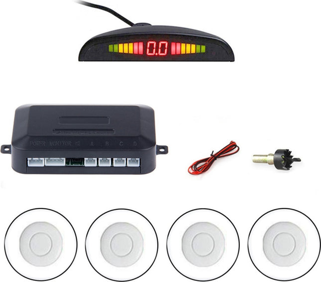 Σύστημα Παρκαρίσματος Αυτοκινήτου με Οθόνη και 4 Αισθητήρες σε Λευκό Χρώμα