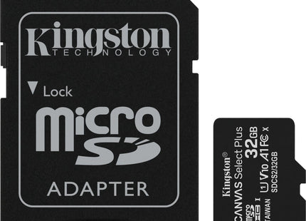 Kingston Canvas Select Plus microSDHC 32GB Class 10 U1 V10 A1 UHS-I με αντάπτορα