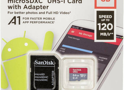 Sandisk Ultra microSDXC 64GB Class 10 U1 A1 UHS-I με αντάπτορα