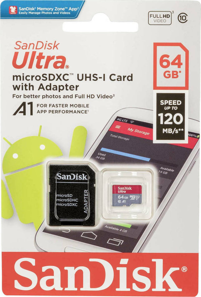 Sandisk Ultra microSDXC 64GB Class 10 U1 A1 UHS-I με αντάπτορα