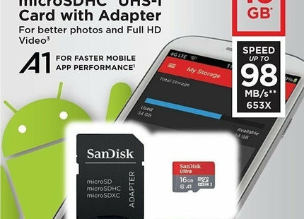 Sandisk Ultra microSDHC 16GB Class 10 U1 A1 UHS-I με αντάπτορα