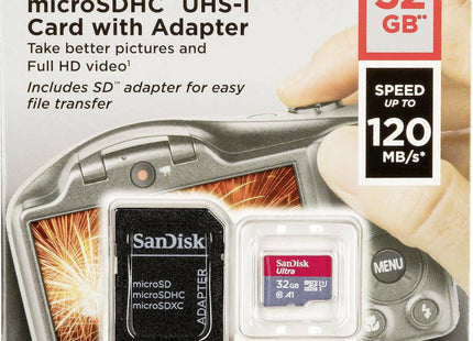 Sandisk Ultra microSDHC 32GB Class 10 U1 A1 UHS-I με αντάπτορα
