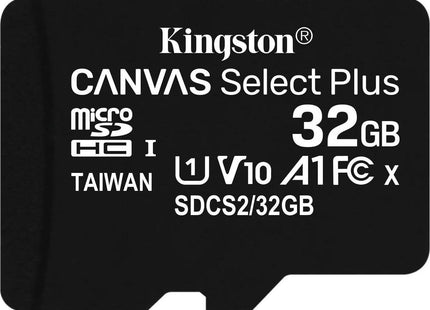 Kingston Canvas Select Plus microSDHC 32GB Class 10 U1 V10 A1 UHS-I με αντάπτορα