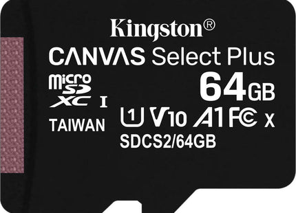 Kingston Canvas Select Plus microSDXC 64GB Class 10 U1 V10 A1 UHS-I με αντάπτορα