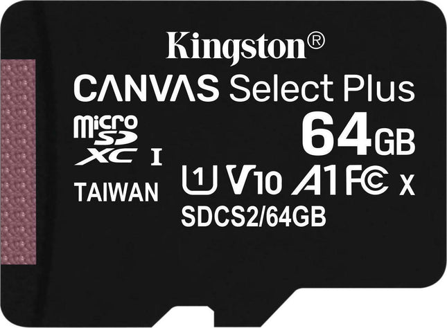 Kingston Canvas Select Plus microSDXC 64GB Class 10 U1 V10 A1 UHS-I με αντάπτορα
