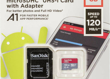 Sandisk Ultra microSDHC 32GB Class 10 U1 A1 UHS-I με αντάπτορα