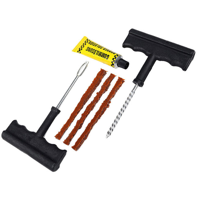 Complete tire repair kit tools and rubber plugs for cars and bikes
