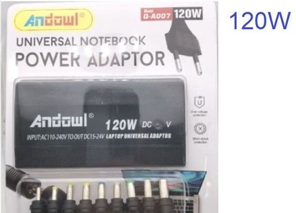 Συσκευασία Andowl Q-A007 universal notebook power adaptor 120W με 9 βύσματα