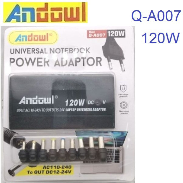 Συσκευασία Andowl Q-A007 universal notebook power adaptor 120W με 9 βύσματα