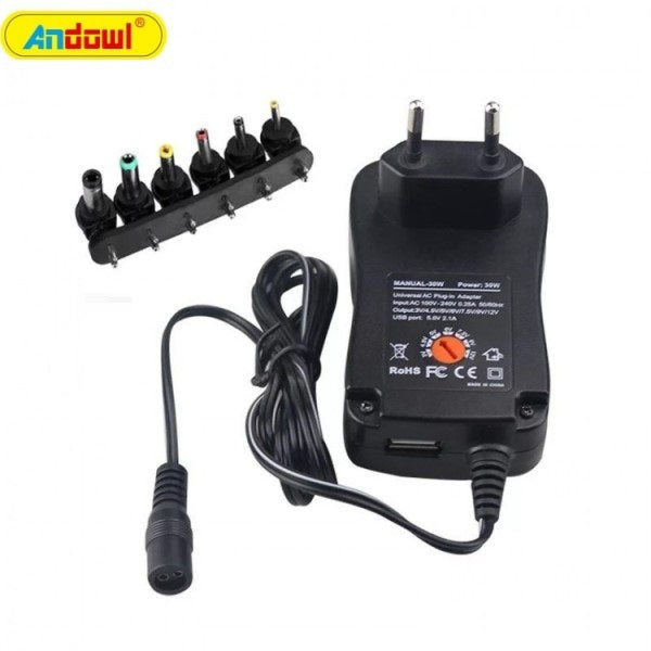 Andowl Q-CD16P universal τροφοδοτικό 3-9V 45W με 6 βύσματα