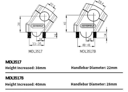 Motowolf 3517MDL Αποστάτες Τιμονιού 22mm Μαύροι