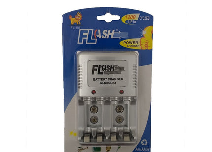 Flash Power FL-05 Φορτιστής 2 Μπαταριών Ni-Cd/Ni-MH Μεγέθους AA/AAA/9V σε Ασημί χρώμα