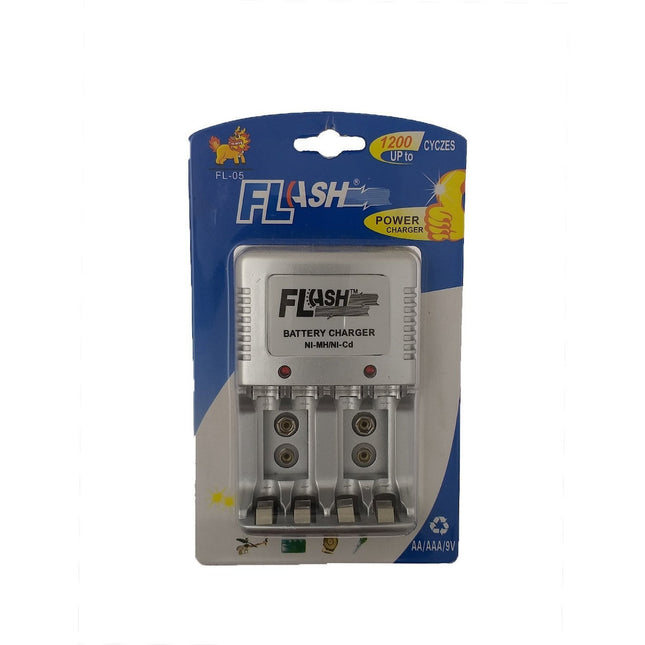 Flash Power FL-05 Φορτιστής 2 Μπαταριών Ni-Cd/Ni-MH Μεγέθους AA/AAA/9V σε Ασημί χρώμα