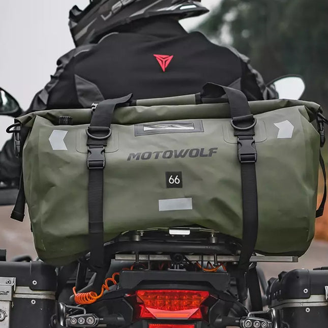 Στεγανός Σάκος Ουράς Μοτοσυκλέτας Motowolf MDL0717 66L - 100% Αδιάβροχος σε Χακί Χρώμα