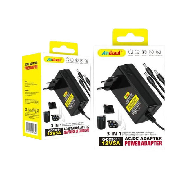 Συσκευασία Andowl Q-DC9011 universal τροφοδοτικό 12V 5A με σετ βυσμάτων