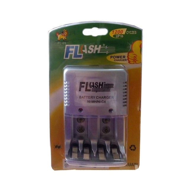 Flash Power FL-05 Φορτιστής 2 Μπαταριών Ni-Cd/Ni-MH Μεγέθους AA/AAA/9V σε Ασημί χρώμα