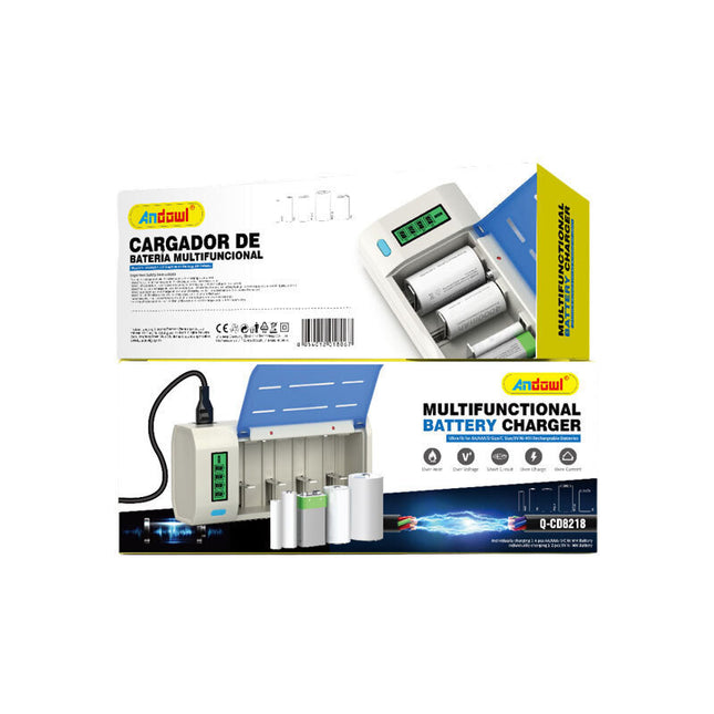 Andowl Q-CD2818 Φορτιστής 4 Μπαταριών Ni-MH Μεγέθους AA/AAA/9V/D σε Ασημί χρώμα
