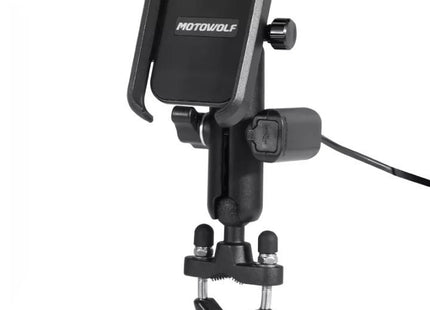 Motowolf Βάση Κινητού Μοτοσυκλέτας με Ρυθμιζόμενο Βραχίονα για το Τιμόνι με Φόρτιση MDL2821B