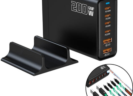 Andowl βάση φόρτισης GaN 200W Q-CD787 σε μαύρο χρώμα