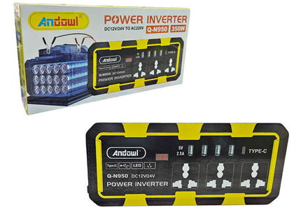 Andowl Q-N950 power inverter 350W με συσκευασία και μπροστινές θύρες