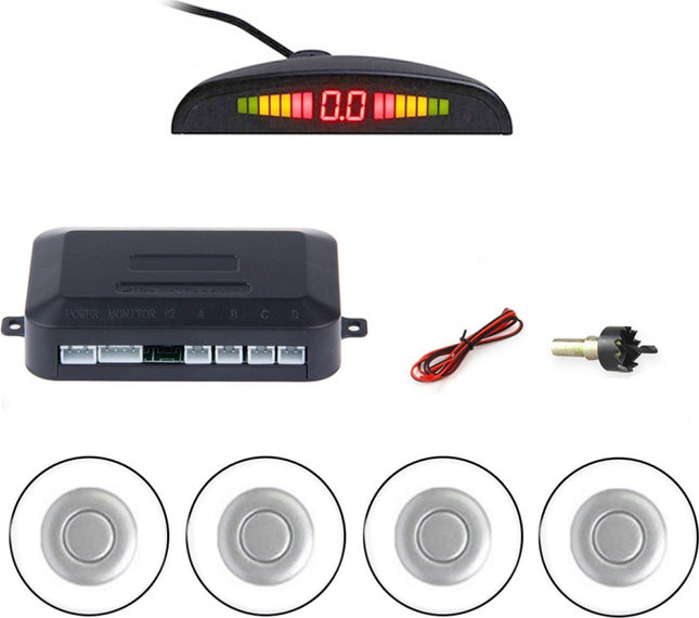 Σύστημα Παρκαρίσματος Αυτοκινήτου με Οθόνη και 4 Αισθητήρες 22mm σε Ασημί Χρώμα