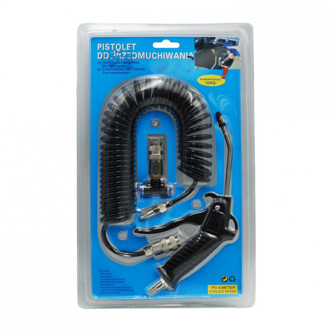 Συσκευασία φυσητήρα αέρος με μαύρο πιστόλι λάστιχο σπιράλ PU 5m και βαλβίδα