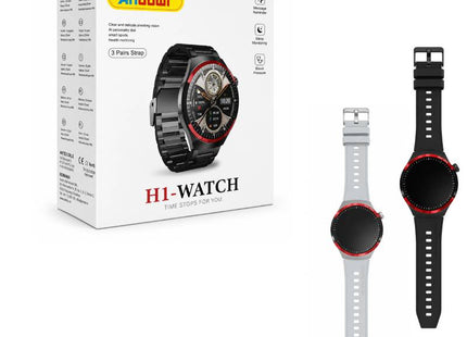Andowl H1 Watch με συσκευασία και επιλογές σε μαύρο και ασημί χρώμα