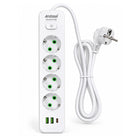 Λευκό πολύπριζο Andowl PX8B με 4 πρίζες Schuko, 2 USB-A, USB-C και διακόπτη