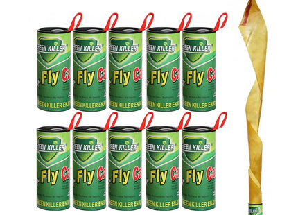 Δέκα ρολά Green Killer Fly Catcher και μία ξετυλιγμένη κρεμαστή λωρίδα