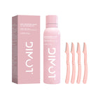 Hair Identifier Spray 114g σε ροζ χρώμα με συσκευασία και τέσσερα ξυραφάκια προσώπου