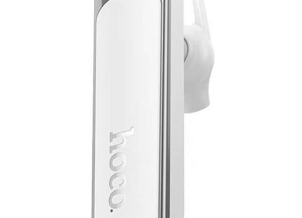 Όρθια όψη λευκού Hoco E201 in-ear ακουστικού με γάντζο αυτιού.