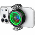 Hoco GA6 μαύρο cooler κινητού με RGB φωτισμό και κλιπ, τοποθετημένο στην πλάτη τηλεφώνου.