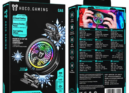 Μπροστινή και πίσω όψη της συσκευασίας Hoco Gaming GA6 με αναγραφόμενα τεχνικά χαρακτηριστικά.