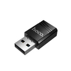 Μαύρος μίνι αντάπτορας WiFi USB Hoco HI38 με λογότυπο hoco.