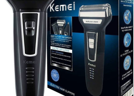 Kemei KM-6558 μαύρη επαναφορτιζόμενη ξυριστική μηχανή 3 σε 1 με συσκευασία