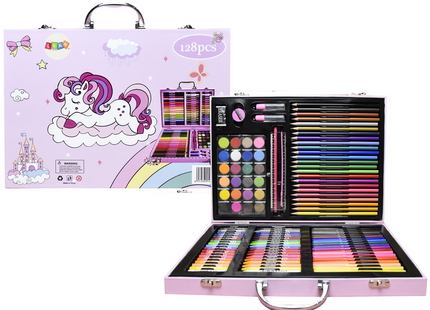 Lean Toys ροζ σετ ζωγραφικής 128τμχ με βαλιτσάκι μονόκερο