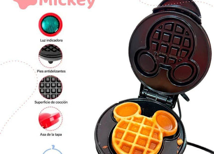 Ανοιχτή mini βαφλιέρα Mickey με κόκκινο περίβλημα, μαύρη πλάκα, ενδεικτική λυχνία και λαβή.