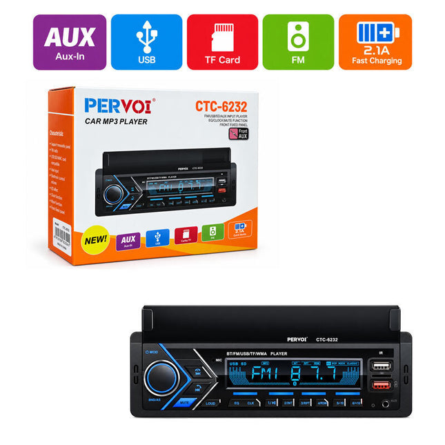 Pervoi CTC-6232 με συσκευασία και ενδείξεις AUX, USB, TF, FM και φόρτισης 2,1 A