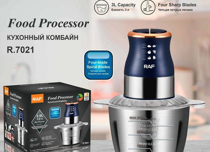 Πολυκόπτης RAF R-7021 1000W με ανοξείδωτο δοχείο 3 λίτρων, μονάδα κινητήρα, τέσσερις λεπίδες και συσκευασία.