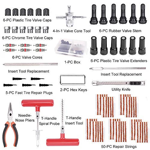 Complete 98 pieces tire repair kit heavy duty tools and accessories
