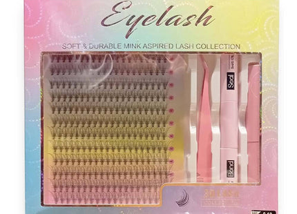 Πολύχρωμη συσκευασία Soft & Durable με μαύρα τουφάκια βλεφαρίδων, ροζ τσιμπιδάκι, Bond & Seal και remover.
