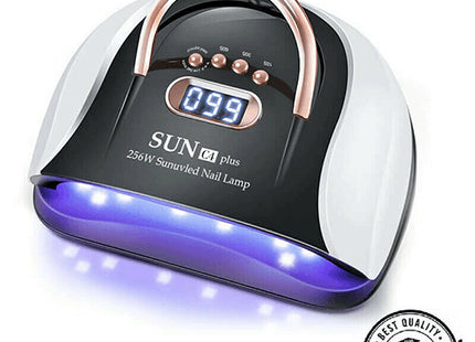 Λευκό και μαύρο φουρνάκι νυχιών SUN C4 Plus 256W με ψηφιακή οθόνη και φωτισμένο εσωτερικό.