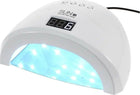 Λευκό φουρνάκι νυχιών SUNUV Sun 1S UV LED 48W με ψηφιακή οθόνη, πλήκτρα χρόνου και αναμμένες εσωτερικές λυχνίες.
