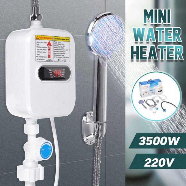 Ταχυθερμαντήρας RX-021 3500W 220V τοποθετημένος σε τοίχο μαζί με τηλέφωνο ντους.