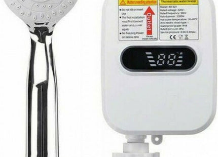 Λευκός επιτοίχιος ταχυθερμαντήρας RX-021 με ψηφιακή οθόνη, βαλβίδα ροής και τηλέφωνο ντους.