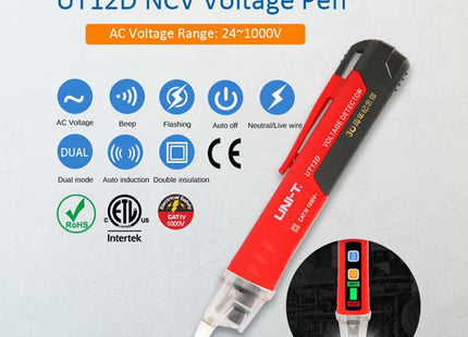 UNI-T UT12D-EU ανιχνευτής τάσης AC 24–1000V με βασικές λειτουργίες
