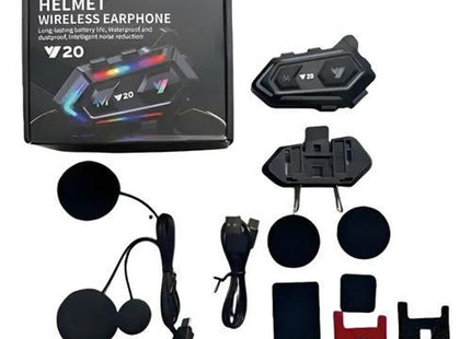 Σετ V20 με μονάδα Bluetooth δύο ηχεία μικρόφωνο βάση καλώδιο φόρτισης και εξαρτήματα στερέωσης
