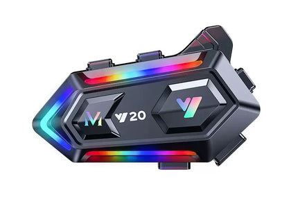 Μαύρη εξωτερική μονάδα Bluetooth κράνους V20 με πολύχρωμο φωτισμό