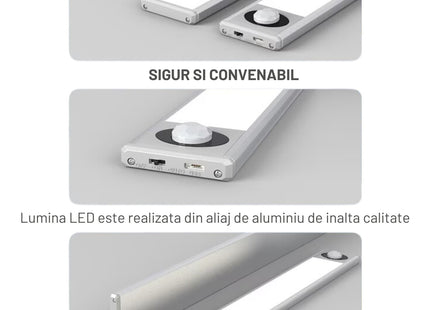 Ασημί μακρόστενο LED φωτιστικό με λεπτό μεταλλικό σώμα και αισθητήρα